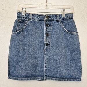 [HUNT CLUB] 90s VINTAGE DENIM BLUE BUTTON FRONT CLASSIC MINI SKIRT WOMENS SMALL